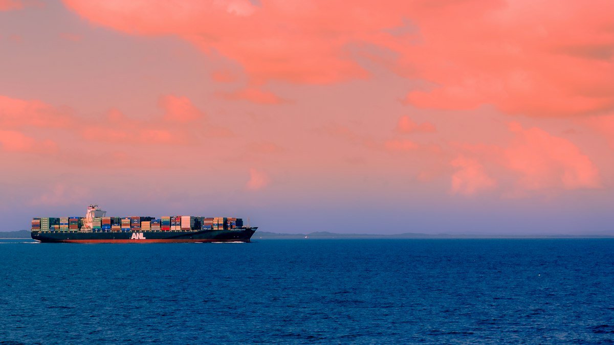 Cargo ship at sea near Australia; illustrative photograph, not the vessel Horiv