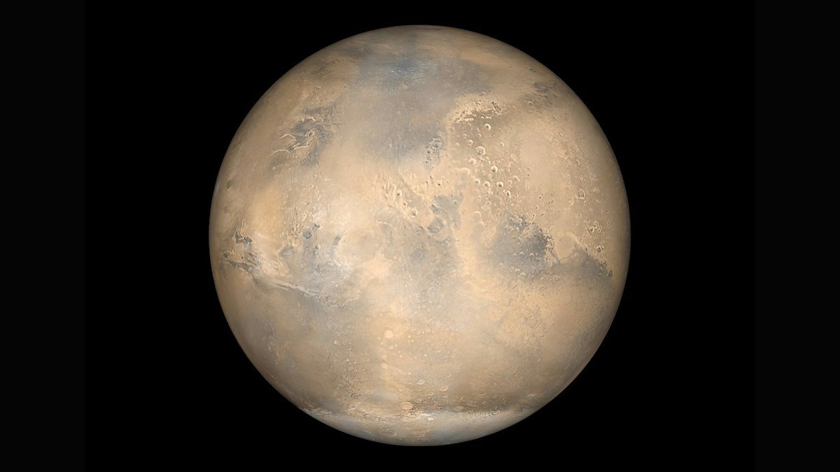 Симулиран изглед към Марс — илюстрация на NASA, не снимка от мисията MMX